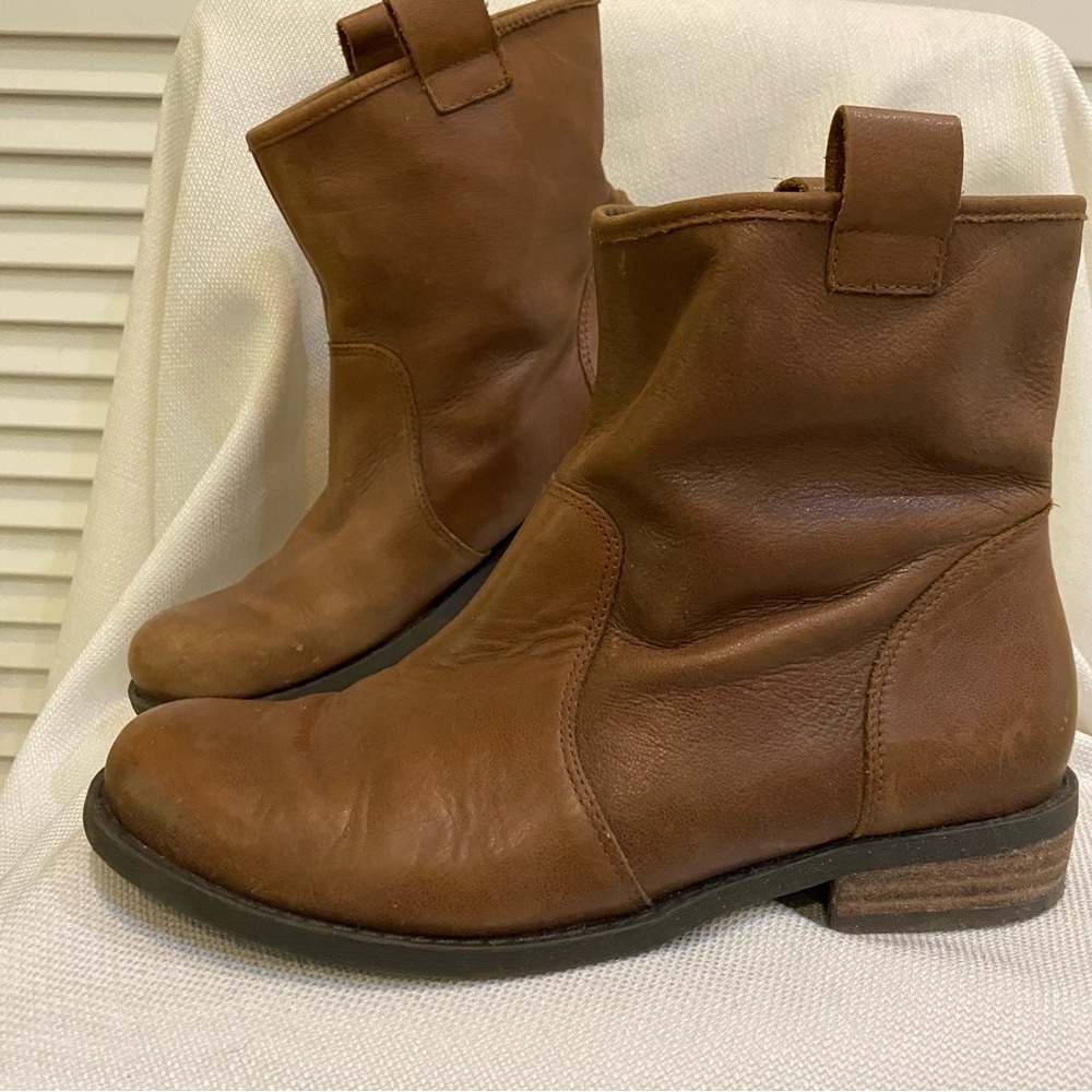 Sole Society Natasha Vintage Cognac Leather Pull On Boots Rubber Sole W 7 - Picture 2 of 8